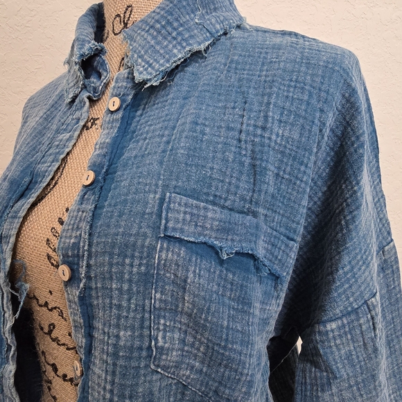Blue Gauze Button Down Shirt - Picture 3 of 8